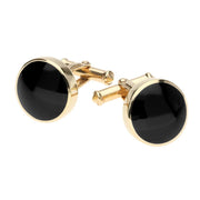 9ct Yellow Gold Whitby Jet Round Shape Cufflinks CL004