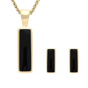 9ct Yellow Gold Whitby Jet Small Oblong Two Piece Set