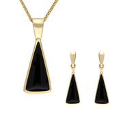 9ct Yellow Gold Whitby Jet Triangle Drop Two Piece Set S052