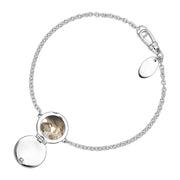 Sterling Silver Pink Mother of Pearl Round Locket Chain Bracelet, B1248.