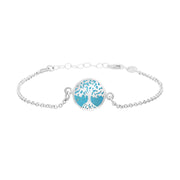 Sterling Silver Turquoise Round Tree of Life Chain Bracelet