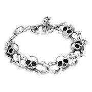 00180610 Sterling Silver Six Skull Bracelet, B1180.