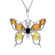 Baltic Amber Butterfly Pendant Large Silver Necklace. P2166.