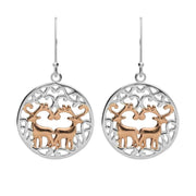 Sterling Silver Rose Gold Round Pierced Reindeer Earrings E2235