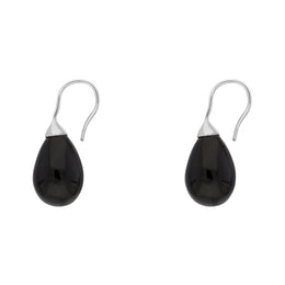 Sterling Silver Whitby Jet Oval Bead Hook Earrings, E1477.
