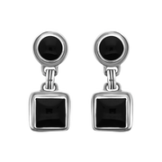 Sterling Silver Whitby Jet Round Top Square Drop Earrings E214