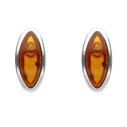 Sterling Silver Amber Round Tapered Edge Marquise Stud Earrings, E2171