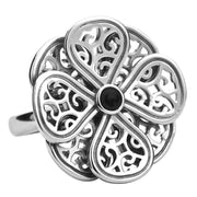 Sterling Silver Whitby Jet Flore Eight Petal Flower Ring R808