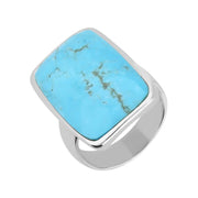 00122351 C W Sellors Sterling Silver Turquoise Large Long Chunky Oblong Ring, R836.