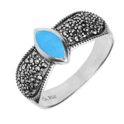 Sterling Silver Turquoise Marcasite Shoulder Ring. R753.