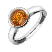 Sterling Silver Amber Round Stone Ring