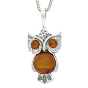 Sterling Silver Amber Cubic Zirconia Medium Owl Necklace P2490