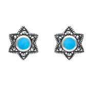 Sterling Silver Turquoise Marcasite 6 Point Star Stud Earrings E1638