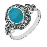 Sterling Silver Turquoise Marcasite Oval Beaded Edge Ring R750.