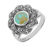Silver Turquoise Marcasite Overlapping Ribbon Edge Ring R817