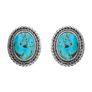 Sterling Silver Turquoise Oval Foxtail Stud Earrings E1885