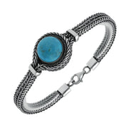 Sterling Silver Turquoise Overlapping Round Foxtail Bracelet B735