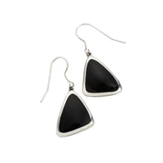 Silver Whitby Jet Abstract Triangle Hook Drop Earrings, E1281