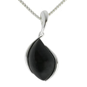 Sterling Silver Whitby Jet Curved Pear Necklace P2353
