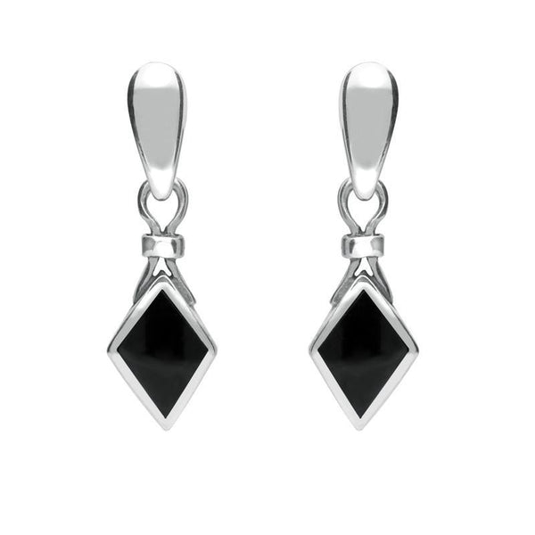 Silver Whitby Jet Dinky Diamond Shape Drop Earrings E219