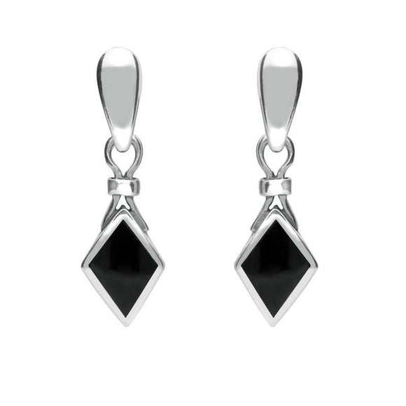 Silver Whitby Jet Dinky Diamond Shape Drop Earrings E219