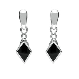 Silver Whitby Jet Dinky Diamond Shape Drop Earrings E219