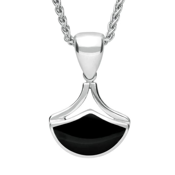 Sterling Silver Whitby Jet Fan Shaped Necklace P387
