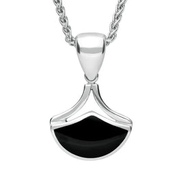 Sterling Silver Whitby Jet Fan Shaped Necklace P387