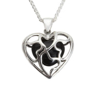 Sterling Silver Whitby Jet Heart Heritage Cage Necklace. P1961.