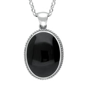 Sterling Silver Whitby Jet Heritage Large Oval Rope Edge Necklace. P005.
