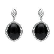 Sterling Silver Whitby Jet Marquise Drop Earrings. E1953.