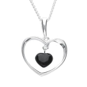Silver Whitby Jet Open Heart Necklace P2838