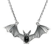 Silver Whitby Jet Oval Belly Bat Necklace N845