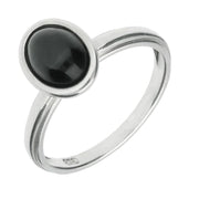 Sterling Silver Whitby Jet Oval Plain Shank Stacking Ring. R870.