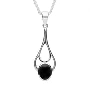 Silver Whitby Jet Oval Spoon Pendant Necklace P161