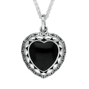 Silver Whitby Jet Oxidised Heart Necklace P2557