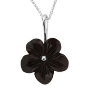 Sterling Silver Whitby Jet Petal Necklace. P1782.