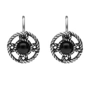 Sterling Silver Whitby Jet Rope Edge Open Circle Port Hole Earrings. E1621