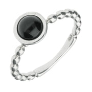 Silver Whitby Jet Round Beaded Shank Stacking Ring R860