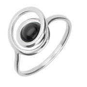 Silver Whitby Jet Round Swirl Ring R967