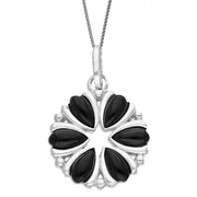 Sterling Silver Whitby Jet Six Stone Flower Necklace P2614