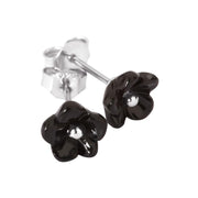 Silver Whitby Jet Small Flower Stud Earrings E1324