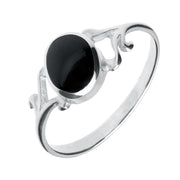 Sterling Silver Whitby Jet Small Scroll Ring R068