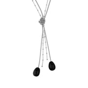 Sterling Silver Whitby Jet Two Pear Shape Knot Tassel Necklace N769