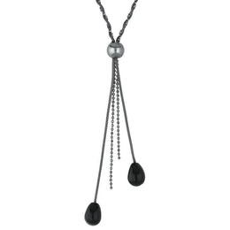 Silver Whitby Jet Two Pear Snake Twist Necklace N793