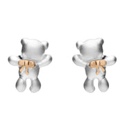 Silver and Rose Gold Teddy Bear Stud Earrings E2364