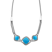 00137279 C W Sellors Sterling Silver Turquoise Foxtail Three Stone Cushion Necklace, N963.