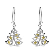 Sterling Silver Yellow Gold Christmas Tree Hook Earrings E2369