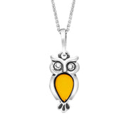Sterling Silver Amber Cubic Zirconia Small Owl Necklace, P3156.