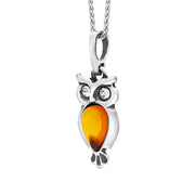 Sterling Silver Amber Cubic Zirconia Small Owl Necklace, P3156.
